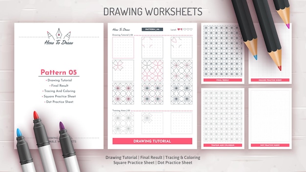 Como desenhar um padrão passo a passo Tutorial de desenho Guia de desenho Folha de trabalho