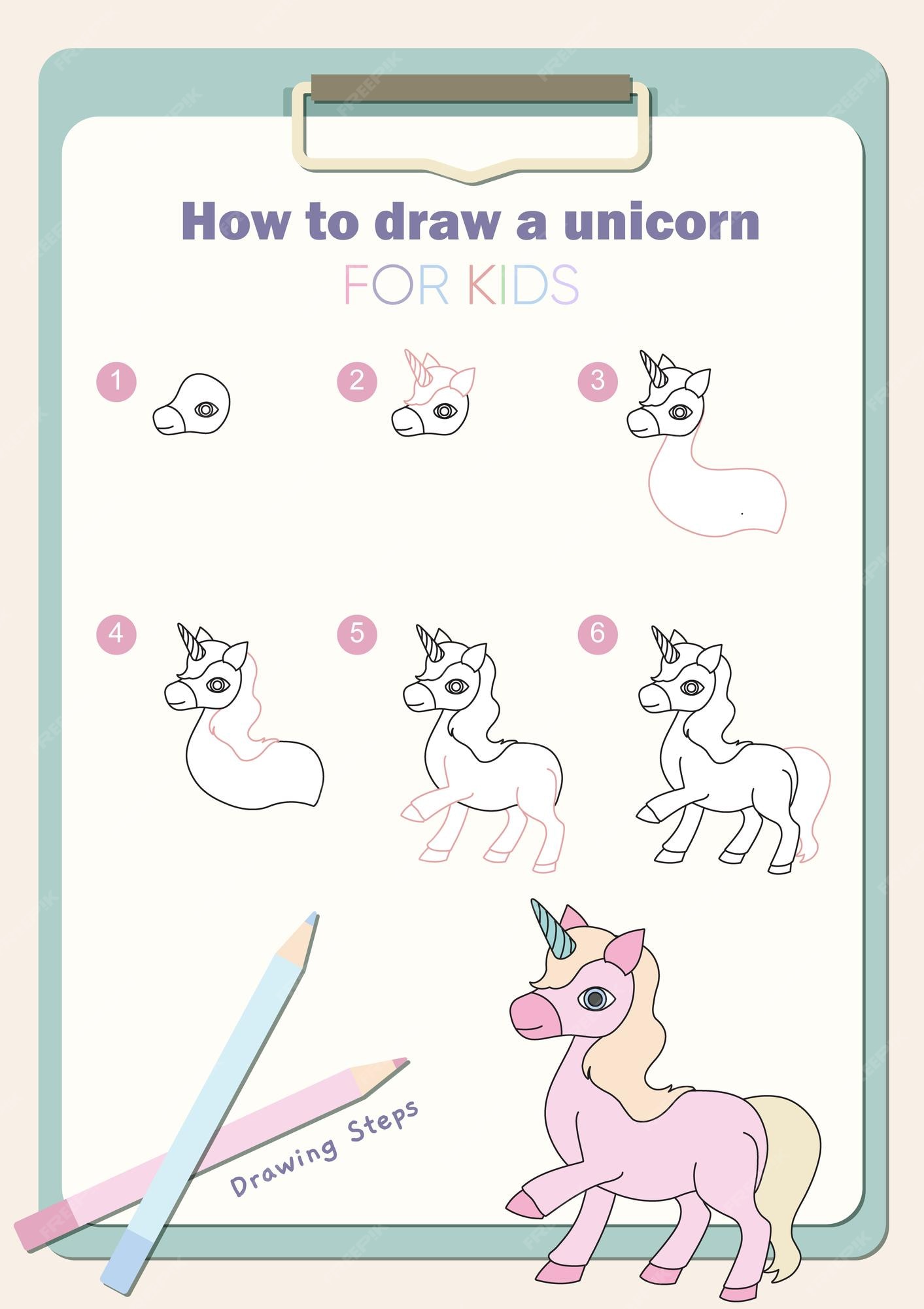 Aula Desenho Para Crianças Como Desenhar Unicórnio Tutorial Desenho Para  imagem vetorial de aliayas© 547171204