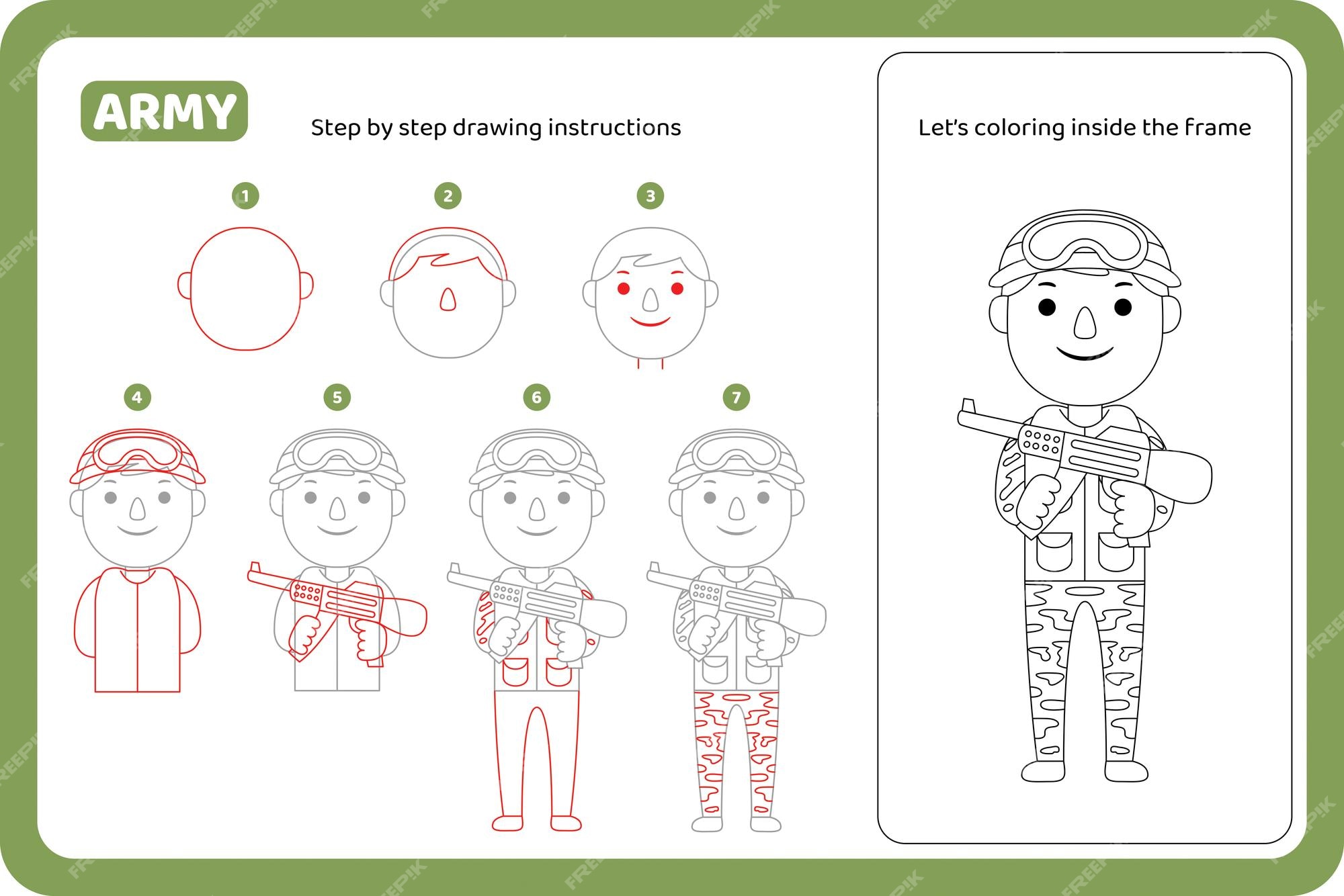 Como Desenhar Vetor Tutorial De Profissão Do Exército Vetor Premium