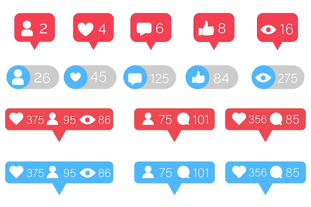 Como ícones de redes sociais Como polegar para cima e coleção de corações
