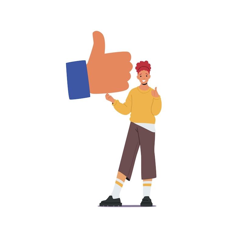 Vetor como no sucesso da rede social ou bom feedback no conceito de comunidade de mídia social seguidor de personagem feminina dá gosto