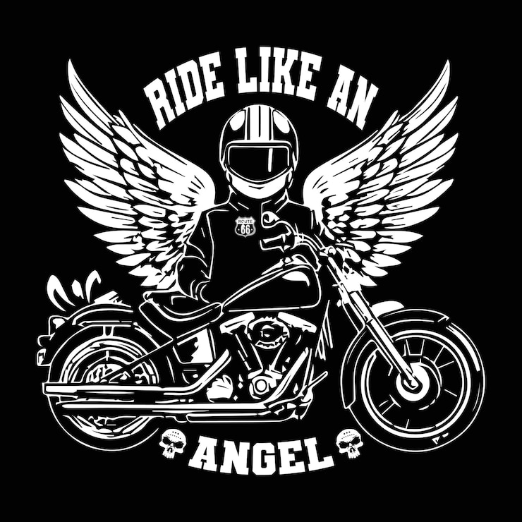 Vetor como um anjo de motocicleta biker ride gráfico
