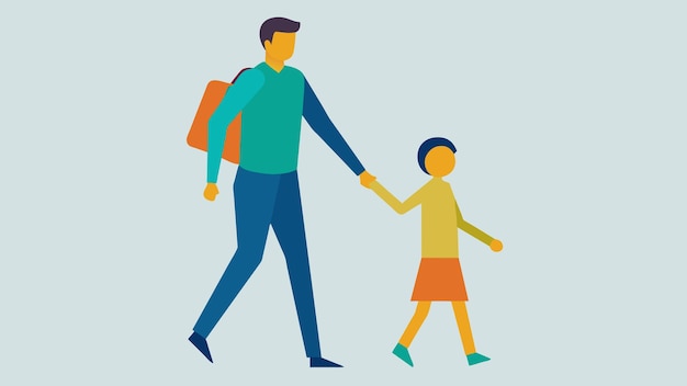 Vetor como um pai segura a mão de seu filho enquanto caminha para a escola uma profunda conexão e vínculo entre eles
