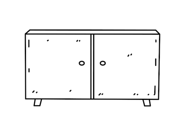 Cômoda isolada em fundo branco, móveis de sala de estar, ilustração de rabiscos desenhados à mão