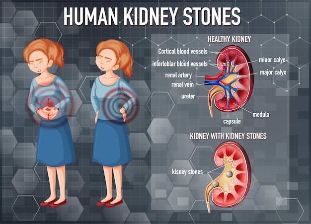 Comparação de rim e rim saudáveis com pedras