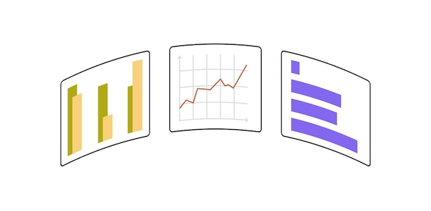 Vetor comparando processos de negócios, indicadores de desempenho de métricas e mensurando, testando gráficos de análise.