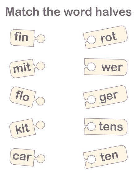 Compare a palavra metades folhas de trabalho de jogos educacionais para crianças