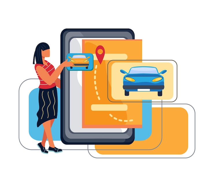 Vetor compartilhamento ou aluguel de carros via aplicativo móvel