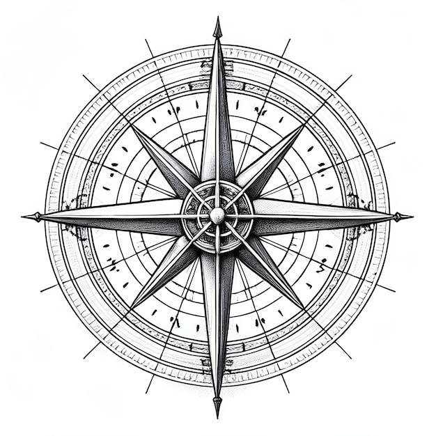 Compass desenho vetorial de esboço de tinta monocromático ilustração vetorial de estilo de gravura