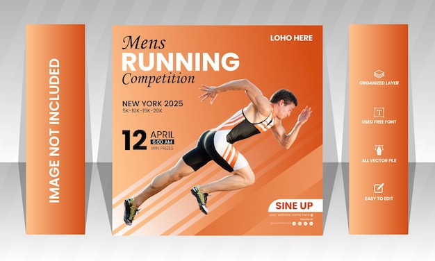 competição de corrida design de postagem de mídia social banner quadrado esportivo
