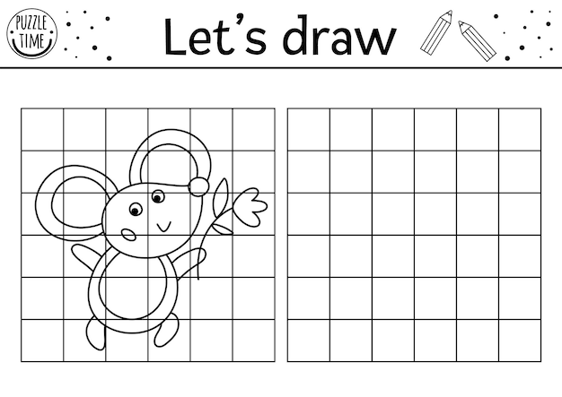 Complete a imagem do mouse planilha de prática de desenho de páscoa em vetor atividade em preto e branco para impressão de primavera para crianças pré-escolares copie a imagem jogo com tema de animais para criançasxa