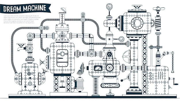 Vetor complexa fantástica máquina steampunk