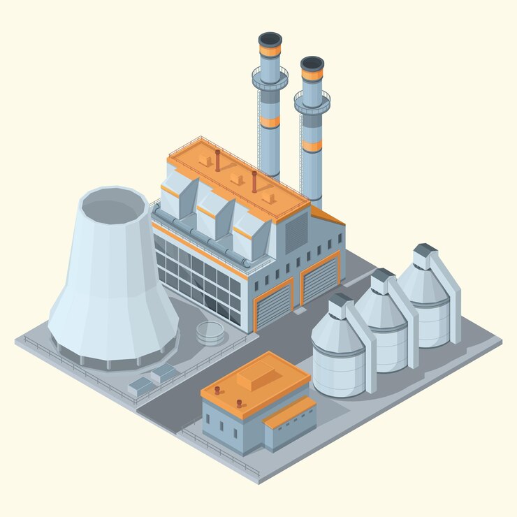 Vetor complexo de fábrica isométrica de desenho animado, ilustração vetorial