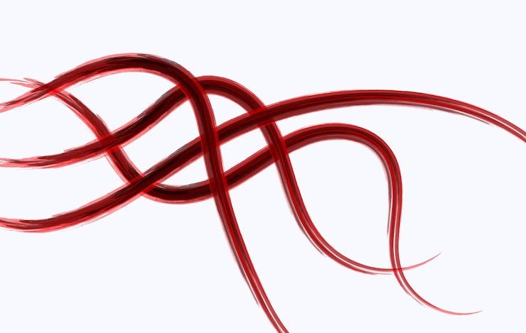 Vetor composição abstrata de fitas vermelhas giratórias em um fundo branco