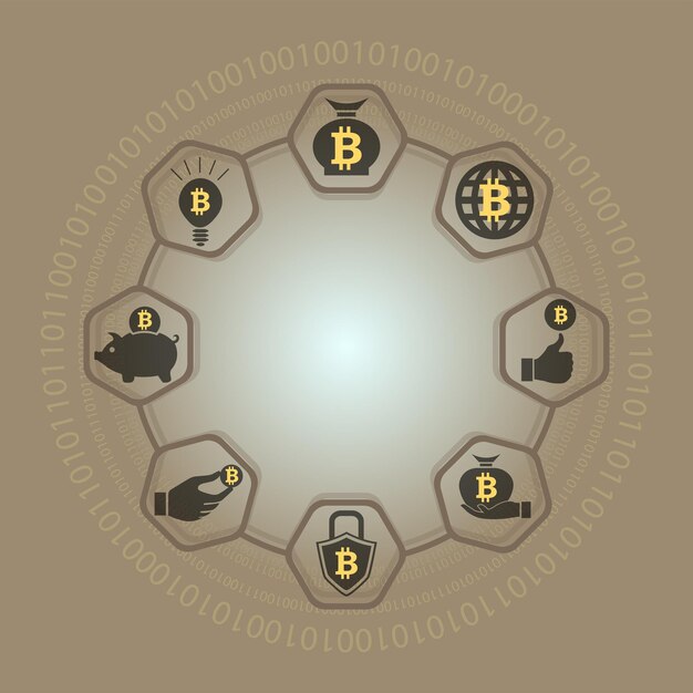 Composição abstrata na forma de um círculo com o sinal bitkoyn