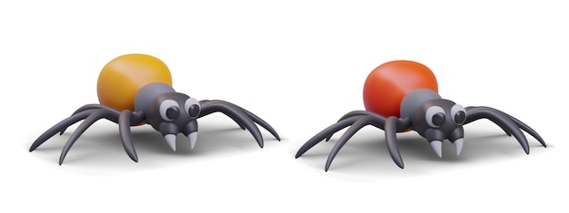 Vetor composição com aranhas realistas com torsos laranja e vermelho