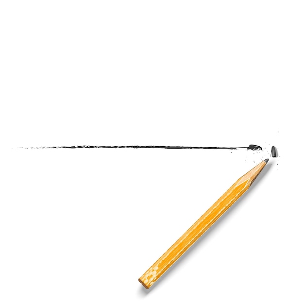 Composição com um lápis de madeira usado quebrado desenhando uma única linha de sublinho preta texturizada