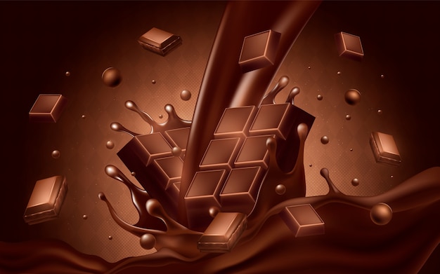 Composição de alimentos de chocolate em estilo realista