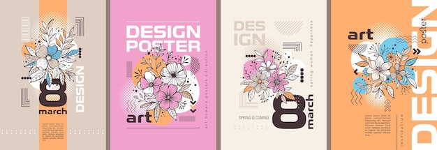 composição de design abstrato com flores modelo gráfico plano para cartazes cartões postais e saudações