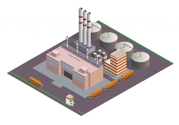 Composição de edifícios industriais isométrica