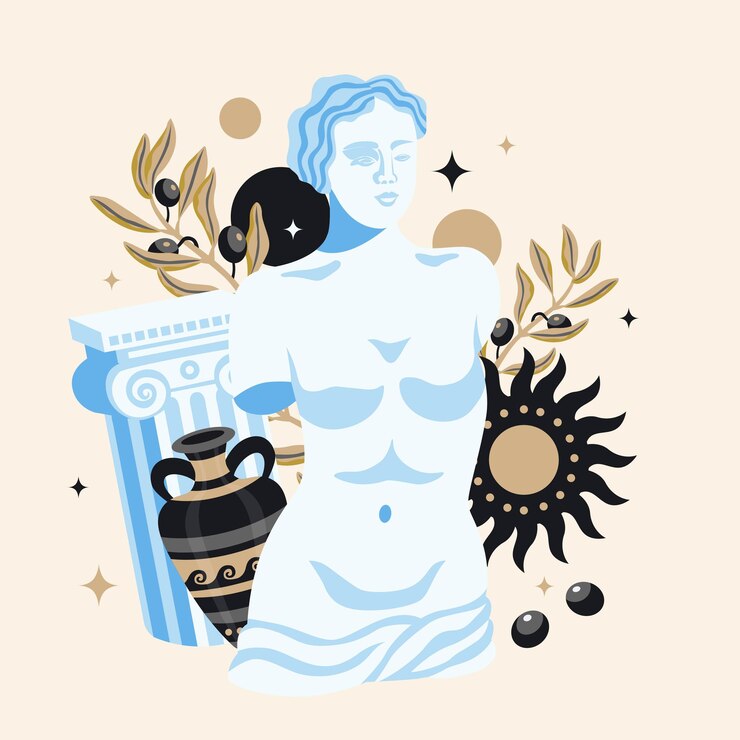 Vetor composição de estátuas antigas com colagem de imagens do pilar da tigela antiga da escultura de venus e ilustração vetorial de coroa de louros