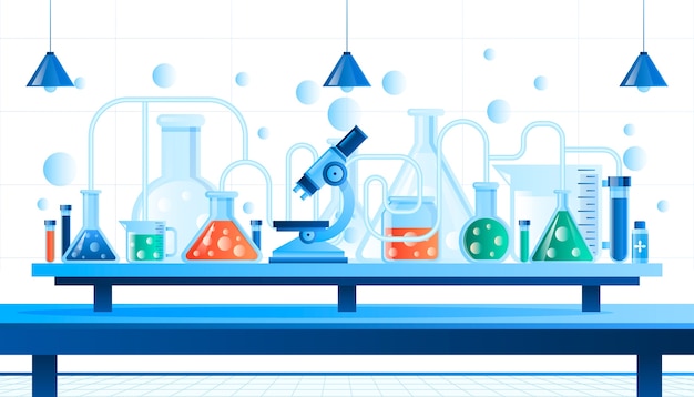 Vetor composição de laboratório de ciências no projeto de gradiente