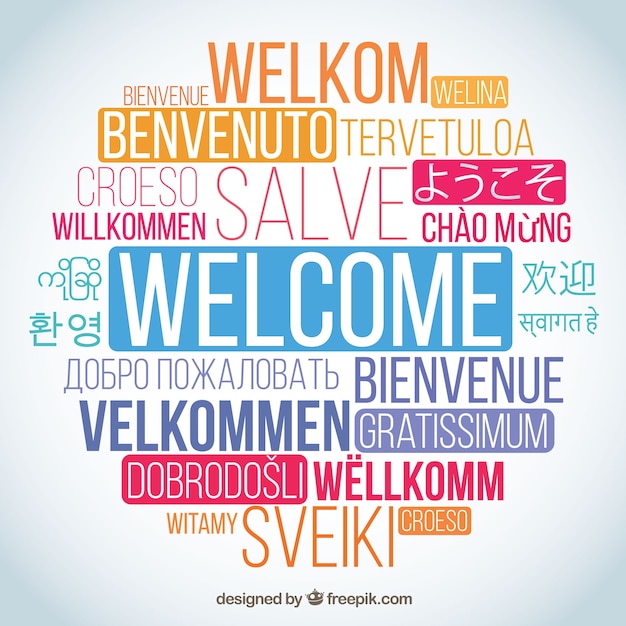 Vetor composição de palavras de boas-vindas em diferentes idiomas