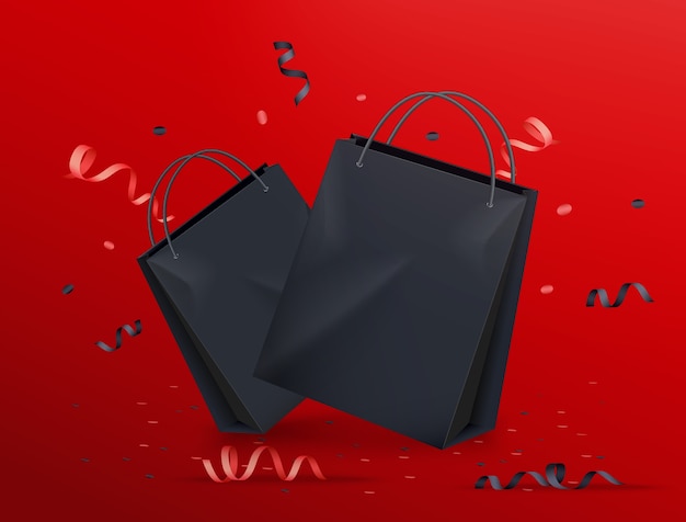 Composição de sacos de compras realistas fundo