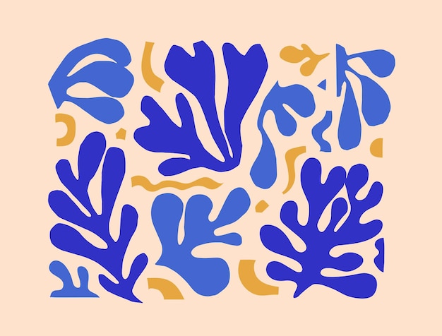 Vetor composição de tendências de plantas abstratas de algas inspiradas em matisse. colagem de pedaços de papel cortado