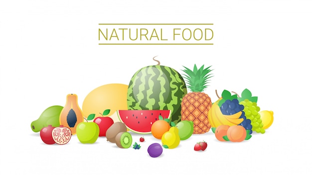 Vetor composição de várias frutas suculentas frescas conceito saudável de alimentos naturais horizontal