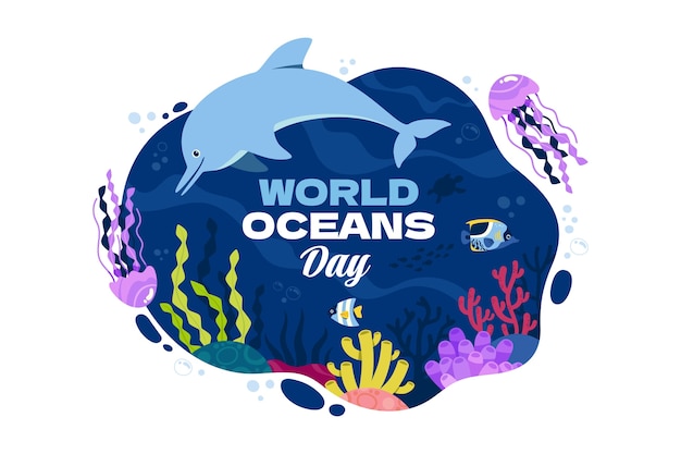 Composição desenhada à mão para o Dia Mundial dos Oceanos