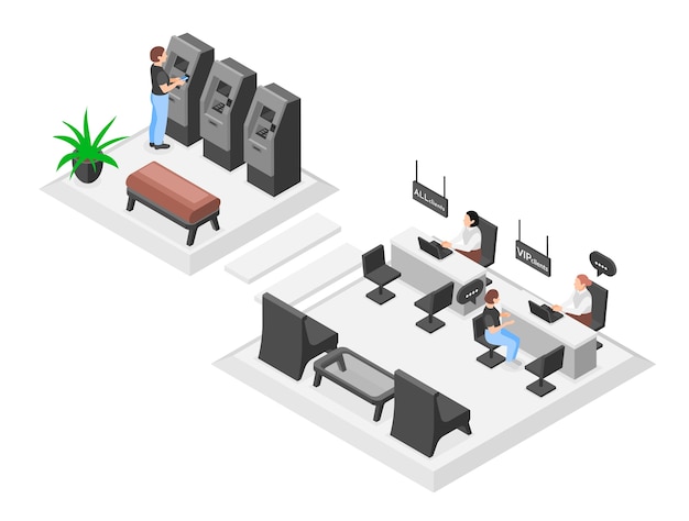 Composição dos serviços bancários em vista isométrica