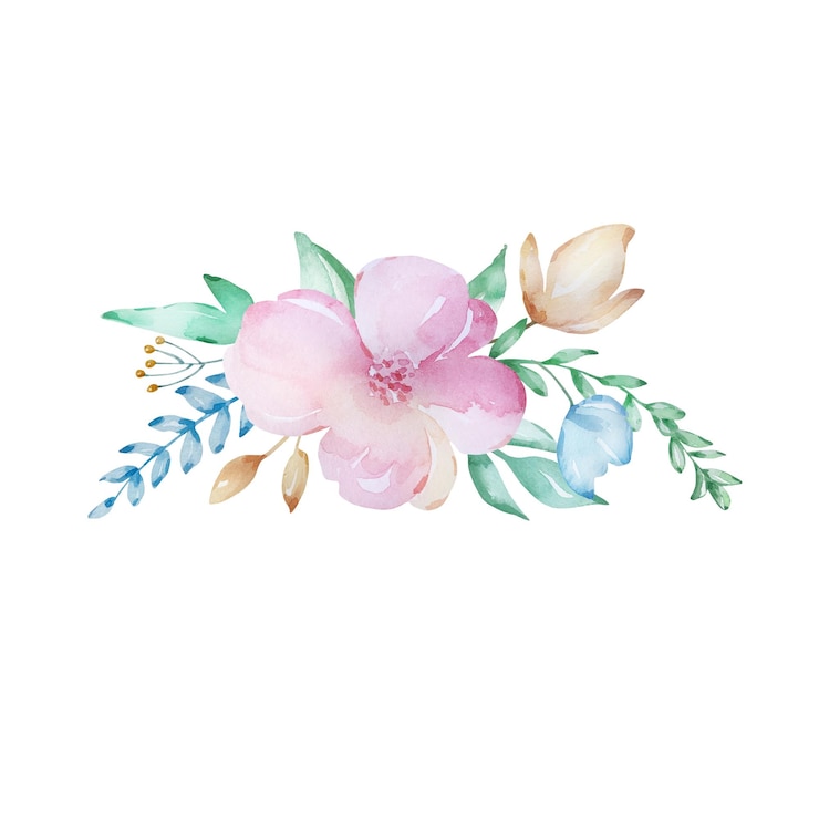 Vetor composição em aquarela de um buquê de delicadas flores da primavera