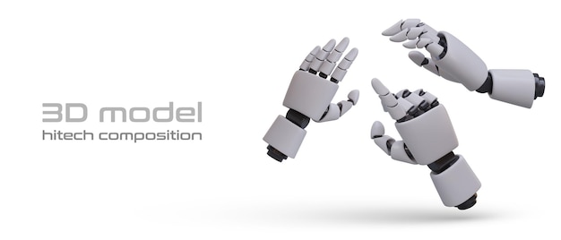 Composição hitech modelo 3D Mãos robóticas interagem e demonstram gestos