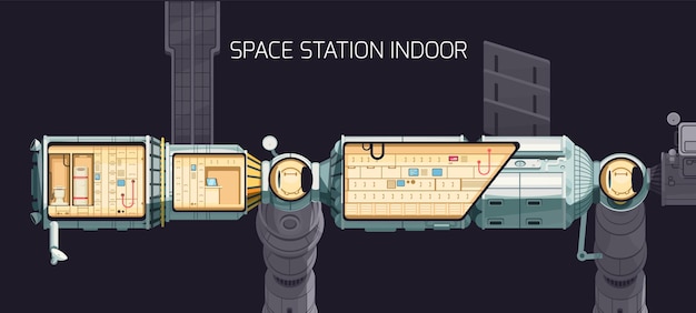 Composição interna da estação espacial internacional orbital e você pode ver as instalações da estação a partir da ilustração interna