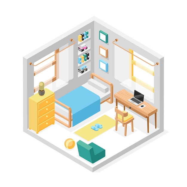 Composição isométrica do quarto