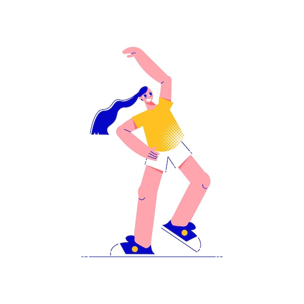Composição plana de pessoas fitness com personagem de garota fazendo ilustração vetorial de exercício físico