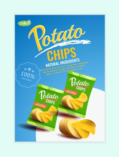 Composição publicitária de batatas fritas com composição realista