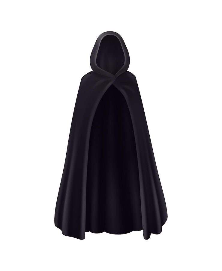 Vetor composição realista de capuz de manto preto com imagem isolada de vestido de monge de manto escuro em ilustração vetorial de fundo em branco