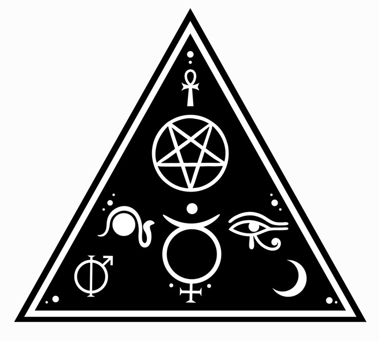 Vetor composição triangular com símbolos esotéricos