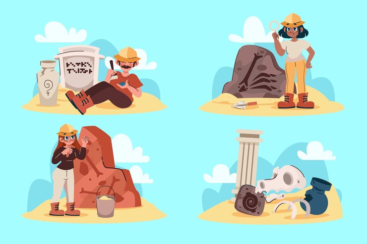 Vetor composições arqueológicas em desenho desenhado à mão