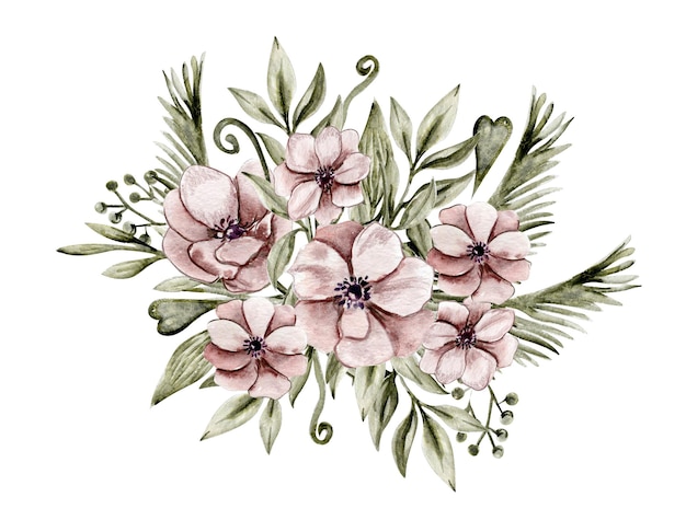 Composições de flores românticas vintage em aquarela