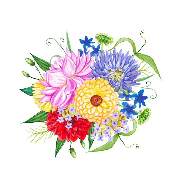 Composições florais em aquarela de flores brilhantes