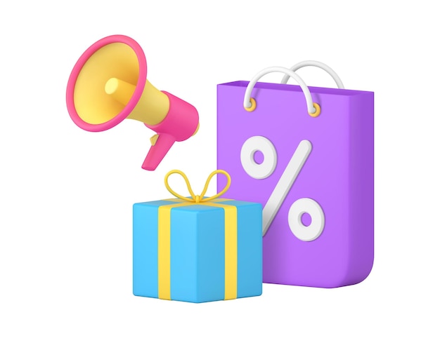 Compra venda desconto oferta especial compensação campanha de marketing ícone 3D vetor realista