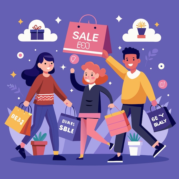 Compradores felizes celebram grande venda com sacos