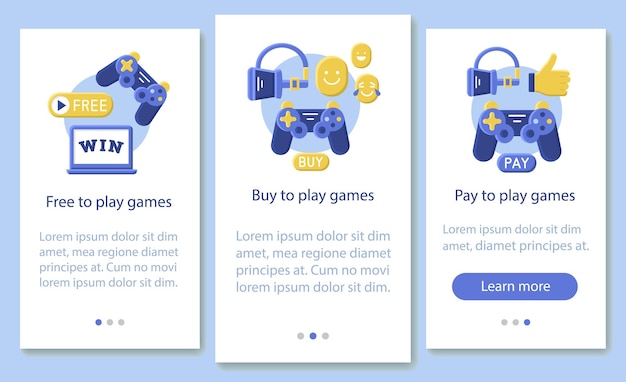 Comprando aplicativos e jogos integrando o modelo de vetor de tela de página de aplicativo móvel