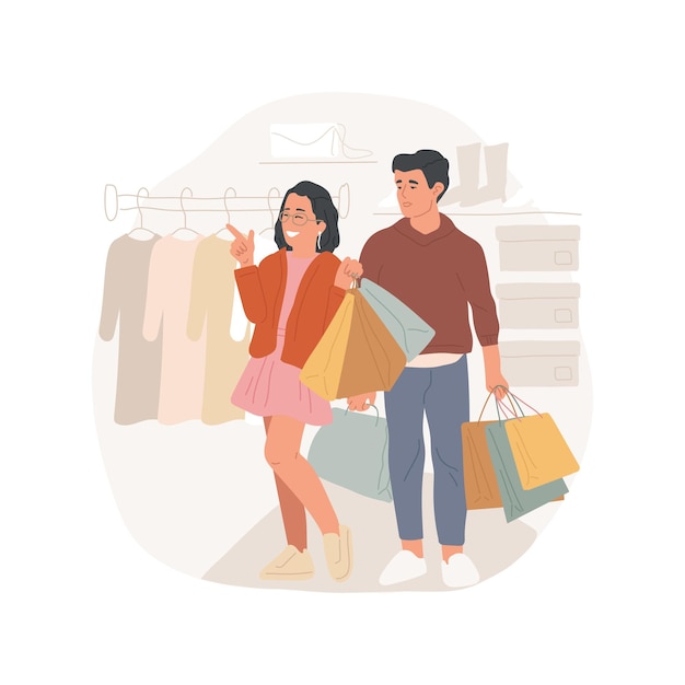 Compras com um namorado ilustração vetorial de desenho animado isolado