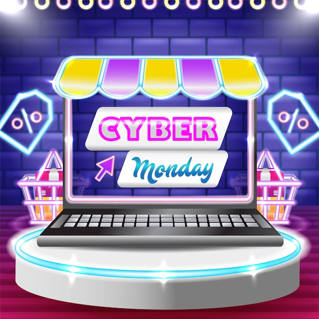 Vetor compras divertidas na cyber monday do seu laptop