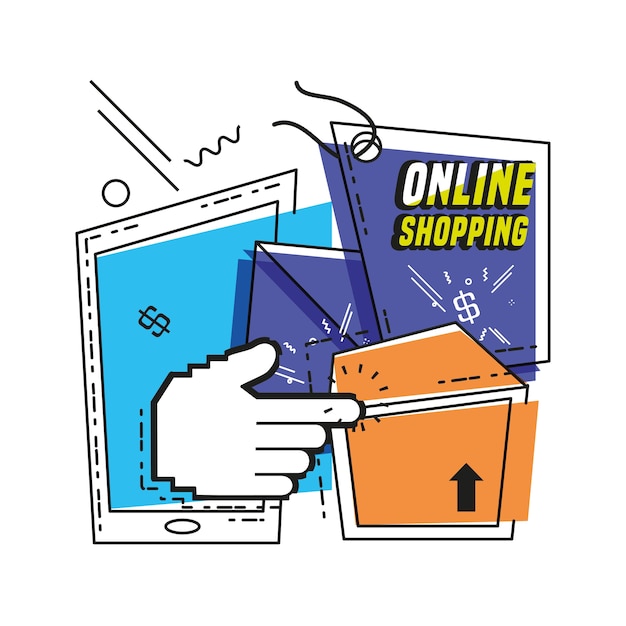 Vetor compras on-line com design de ilustração vetorial de smartphone