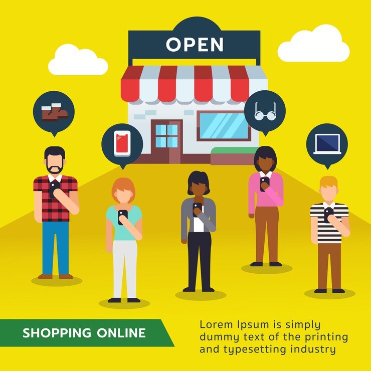Vetor compras on-line com personagens planas de pessoas